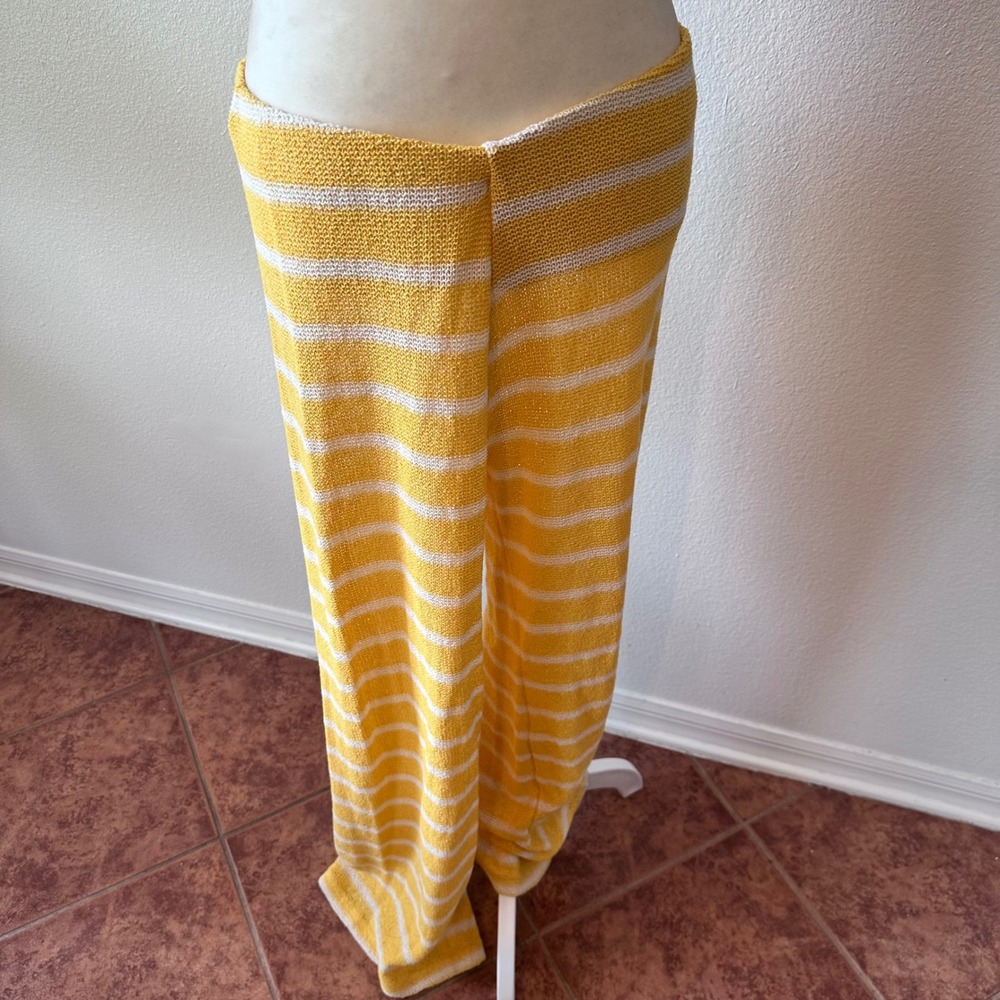 Zara Striped Knit Wide Leg Beachy Coastal Pants Womens Large Yellow White